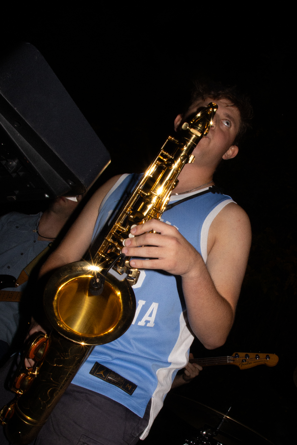 photo of Damian Calvo playing the saxophone.